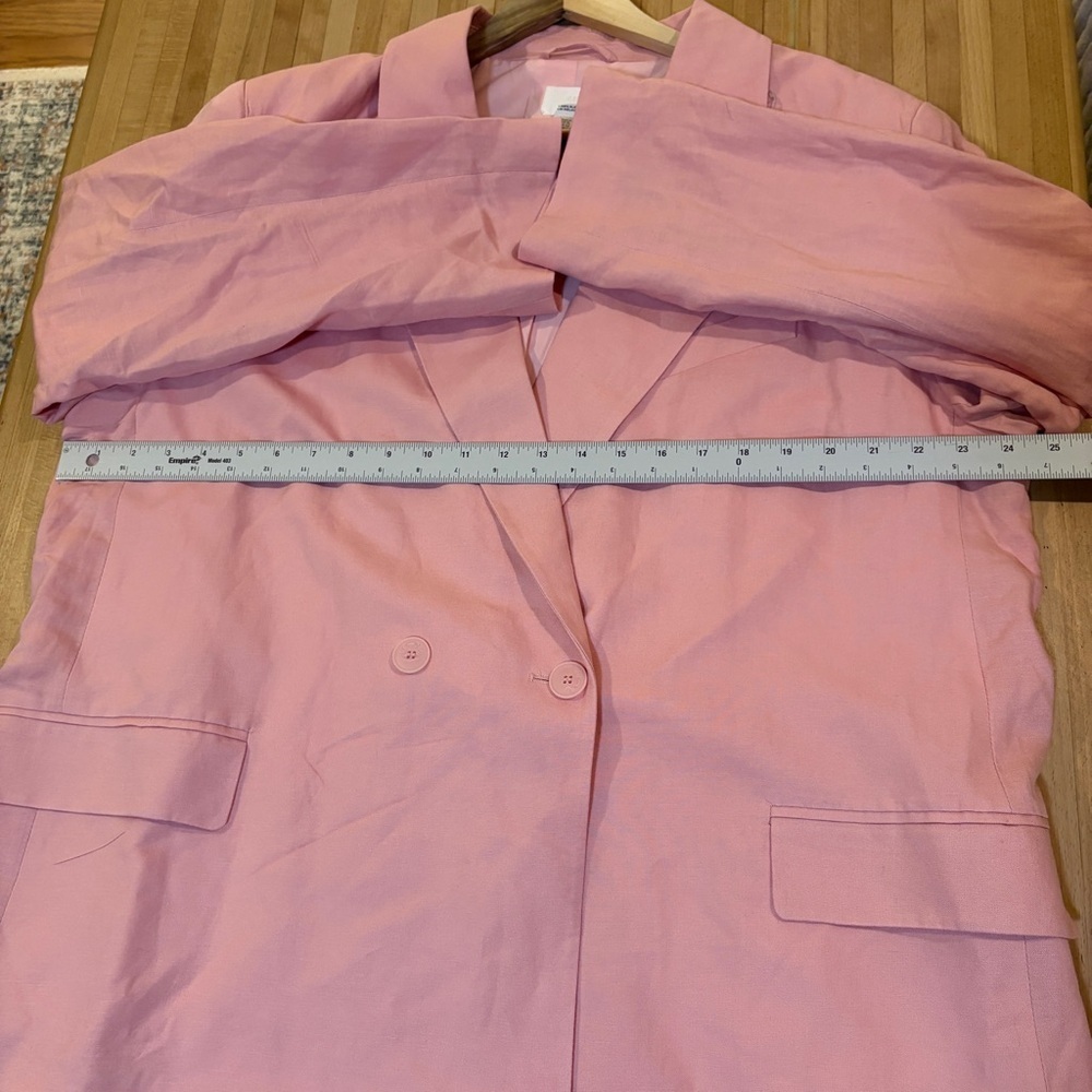 H&M Pink Linen Blend Double-Breasted Blazer Classic Office Minimalist - Picture 7 of 9